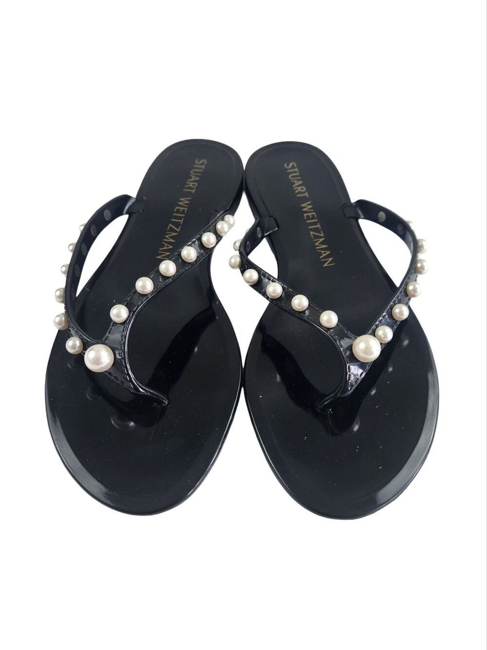 Stuart Weitzman Goldie Pearl Embellished Jelly Flip Flop Sandals Black 7B NWOB - Picture 3 of 8